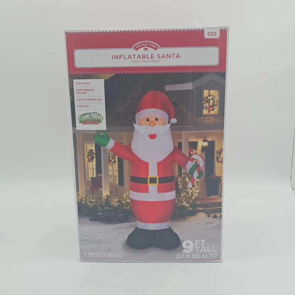 Holiday Time Gemmy 9ft Airblown SANTA with Candy Cane Inflatable